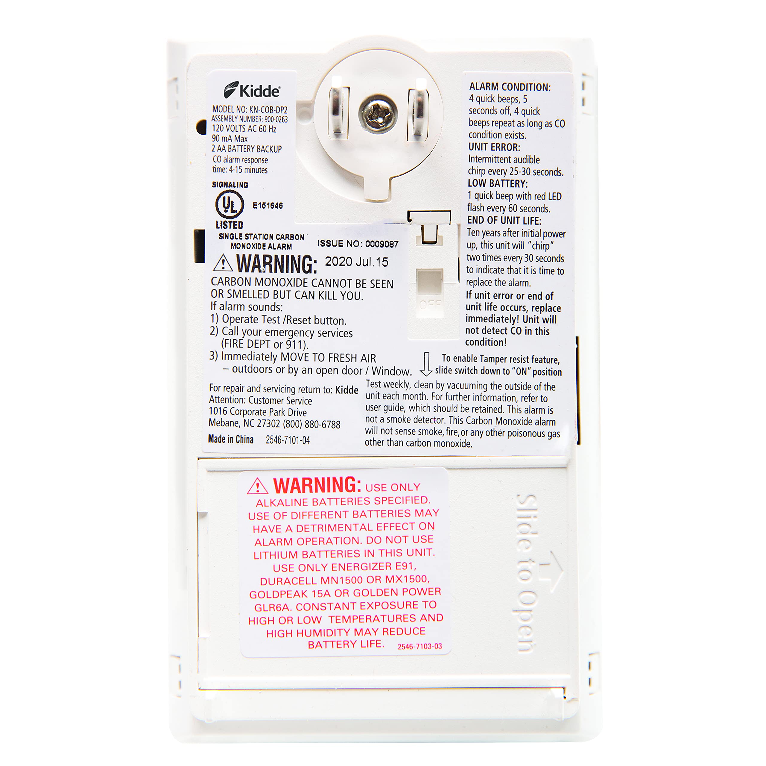 Kidde Carbon Monoxide Detector, Plug In Wall with AA Battery Backup, Test-Hush Button - Image 12