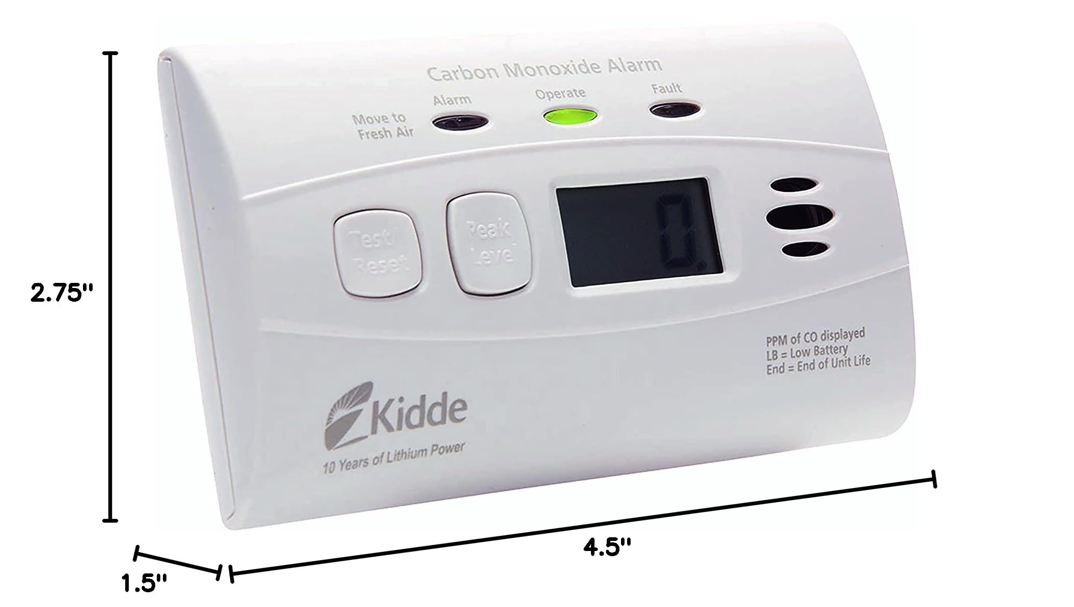 Kidde Carbon Monoxide Detector with 10-Year Battery, Digital Display, 3 LEDs, Replacement Indicator, Peak Level Memory, 2 Pack - Image 11