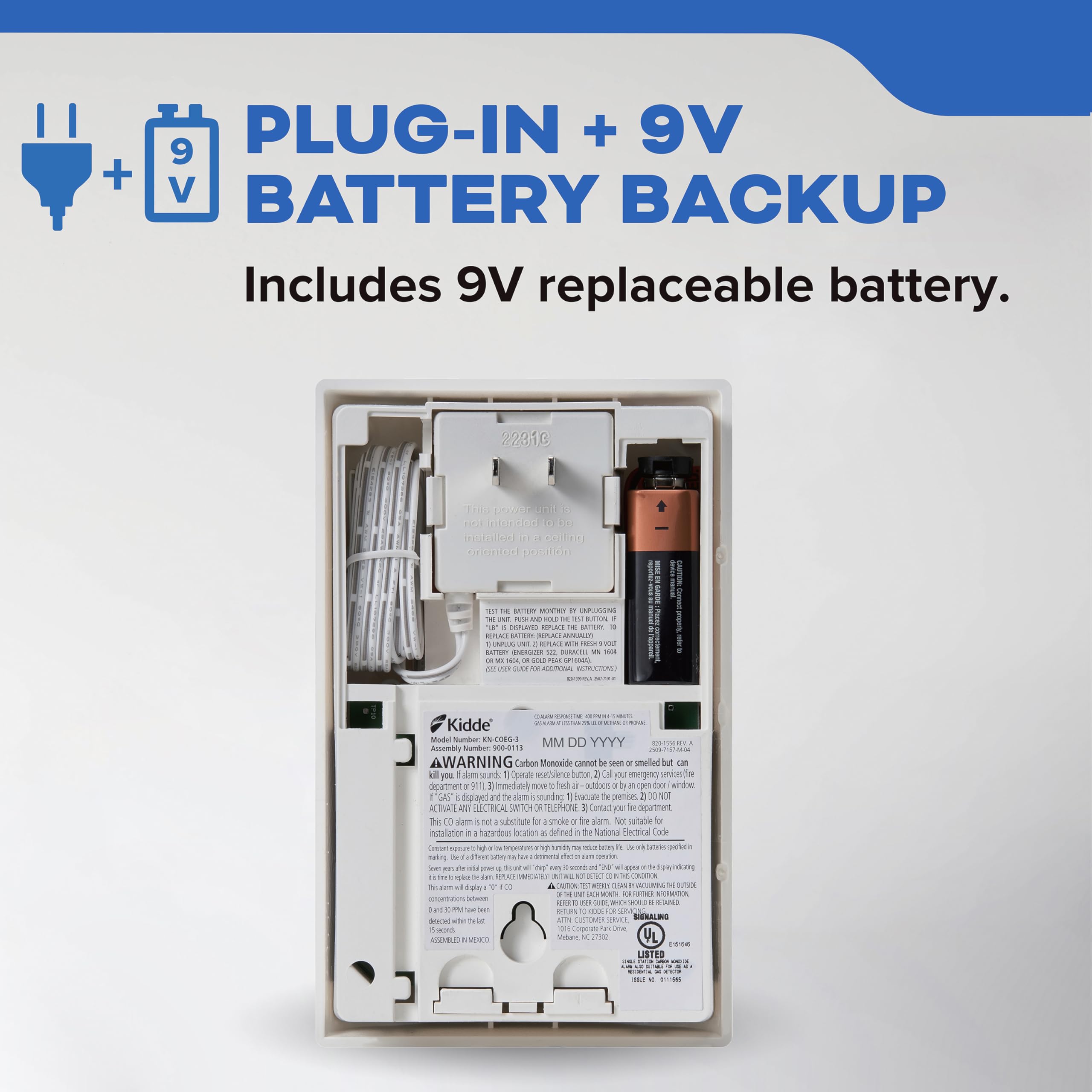 Kidde Carbon Monoxide Detector, Propane, Natural, Methane, & Explosive Gas Alarm, Plug-In Wall with 9-Volt Battery Backup, Digital LED Display - Image 3