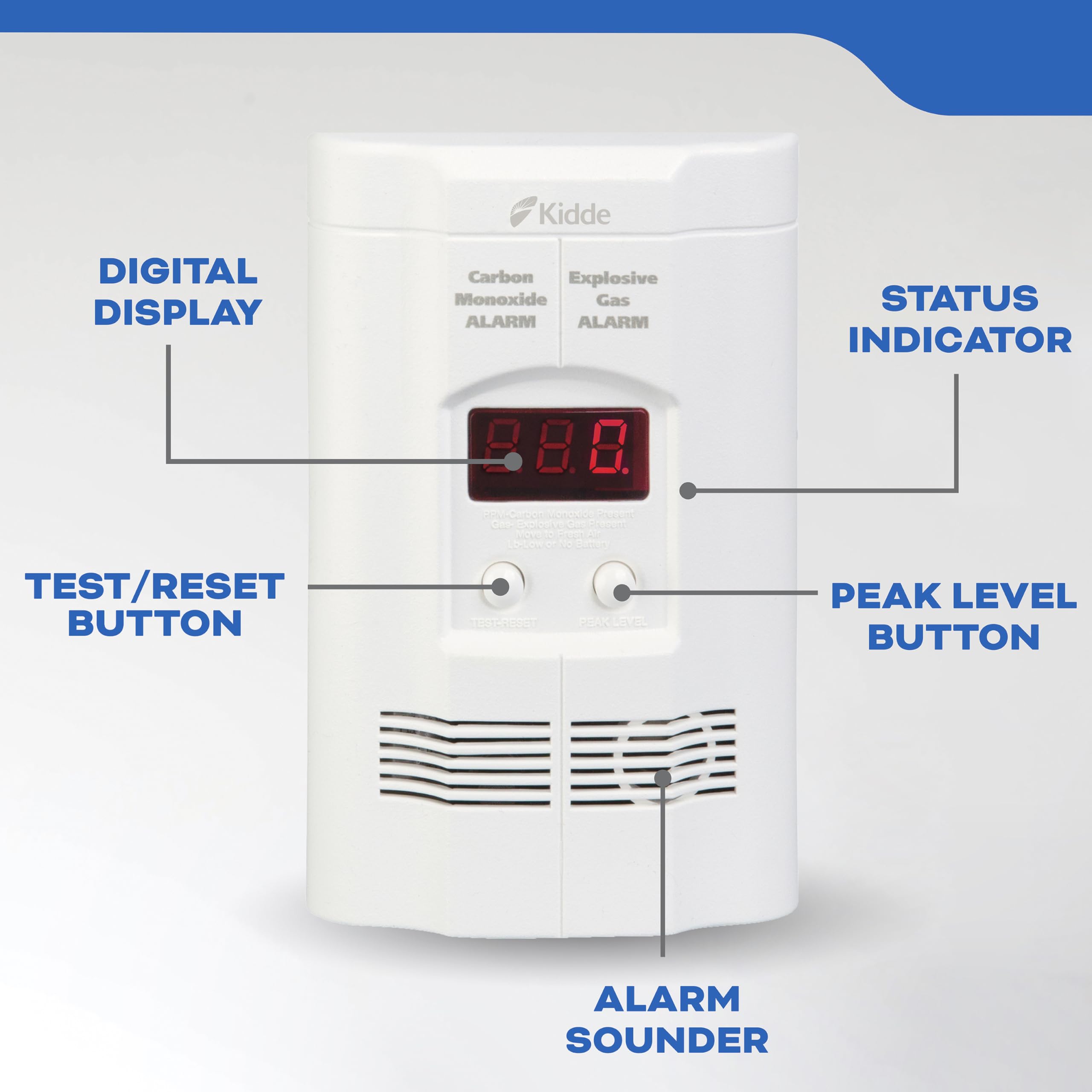 Kidde Carbon Monoxide Detector, Propane, Natural, Methane, & Explosive Gas Alarm, Plug-In Wall with 9-Volt Battery Backup, Digital LED Display - Image 6