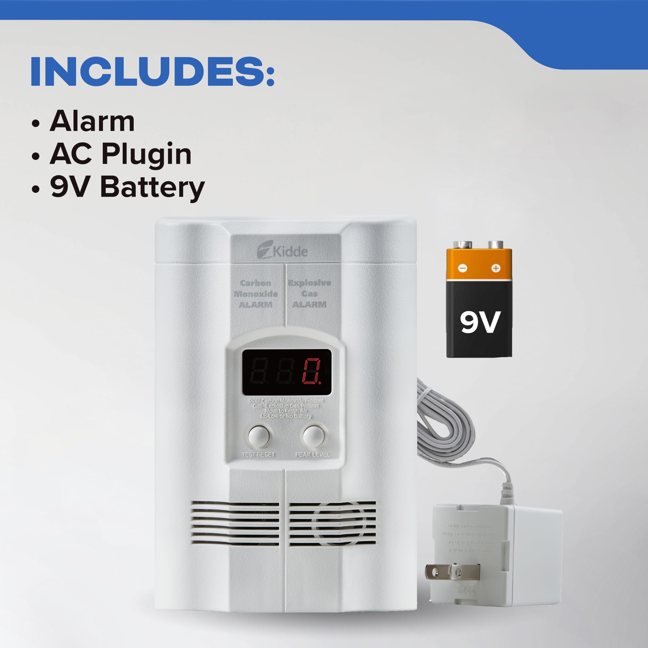Kidde Carbon Monoxide Detector, Propane, Natural, Methane, & Explosive Gas Alarm, Plug-In Wall with 9-Volt Battery Backup, Digital LED Display - Image 8