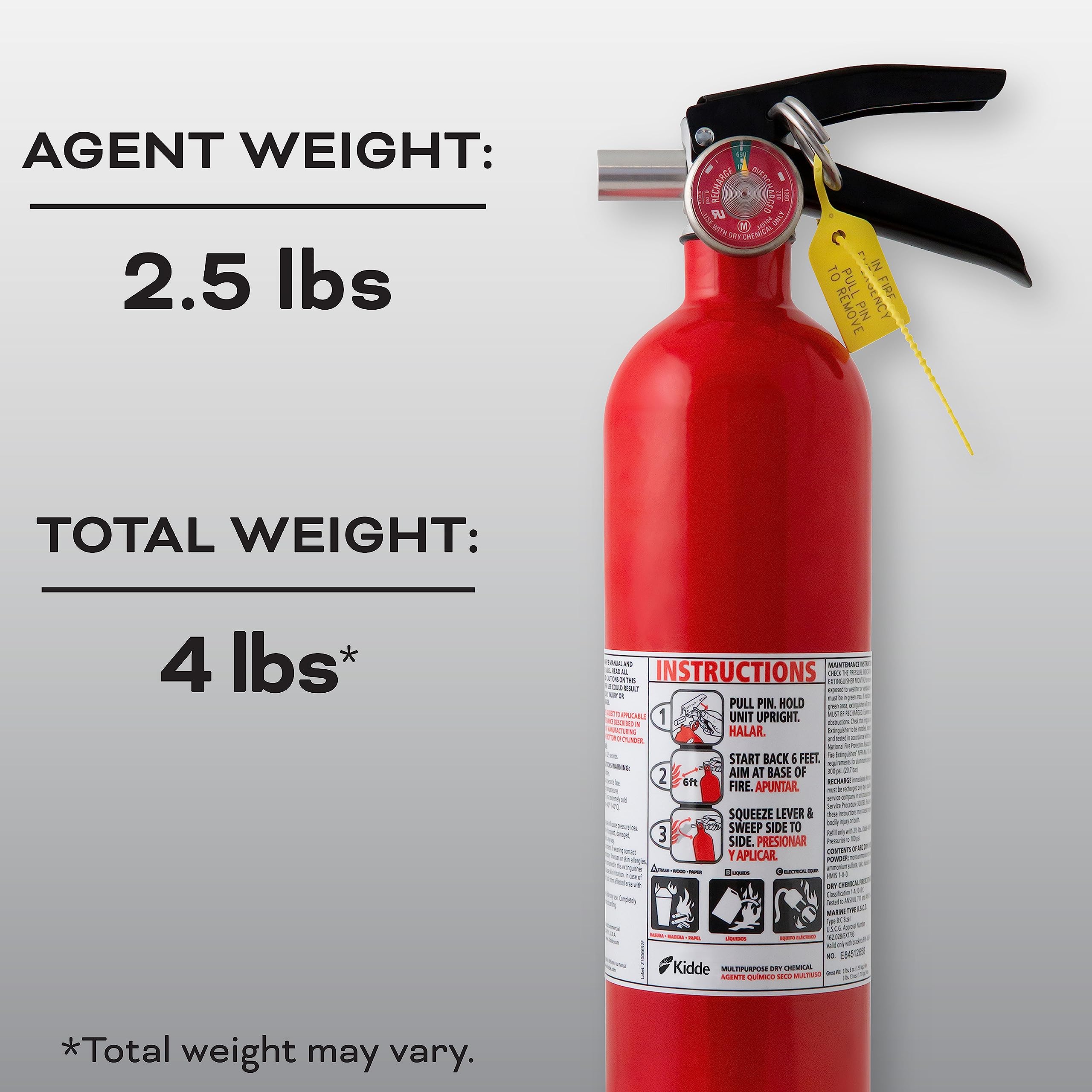 Kidde Fire Extinguisher for Commercial Use, 1-A:10-B:C, 4 Lbs., Refillable & Reusable, Wall Mount (Included) - Image 3