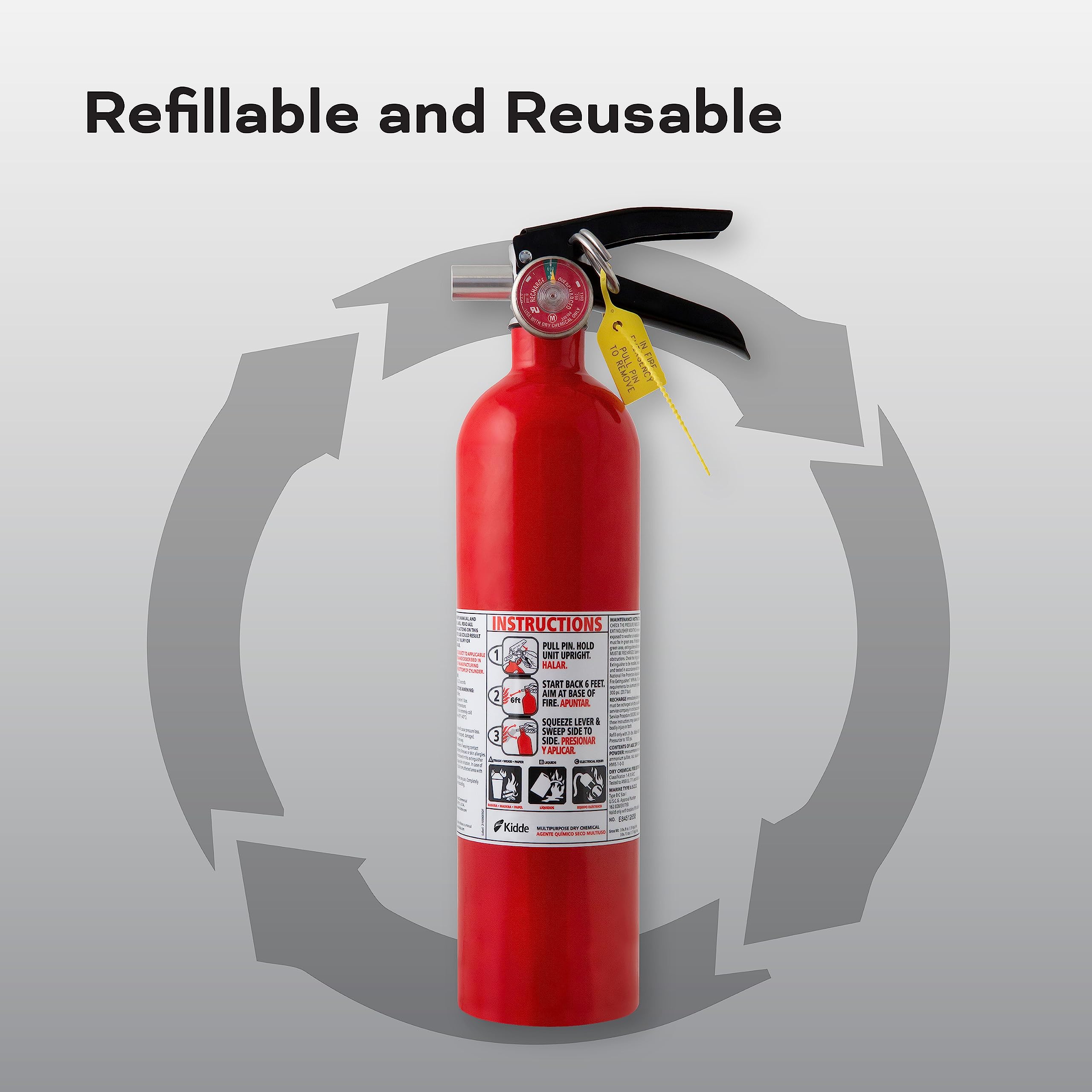 Kidde Fire Extinguisher for Commercial Use, 1-A:10-B:C, 4 Lbs., Refillable & Reusable, Wall Mount (Included) - Image 6