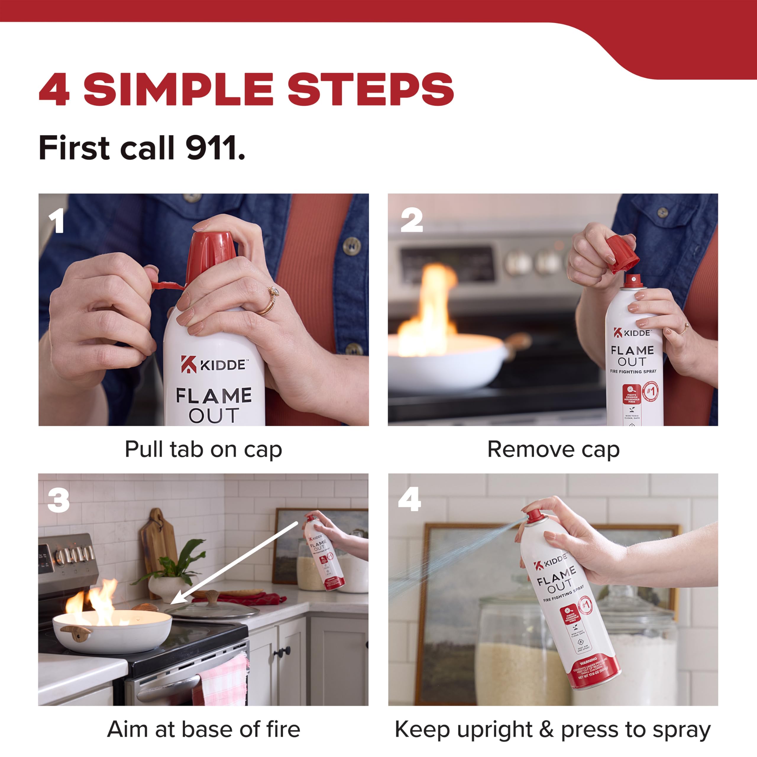 Kidde Flame Out Fire Spray, Extinguishing Aerosol for Home Use, Kitchens, Dorms, Apartments, Compact, Portable & Easy to Use, Non-Toxic, 17.6 oz 1 Pack - Image 4