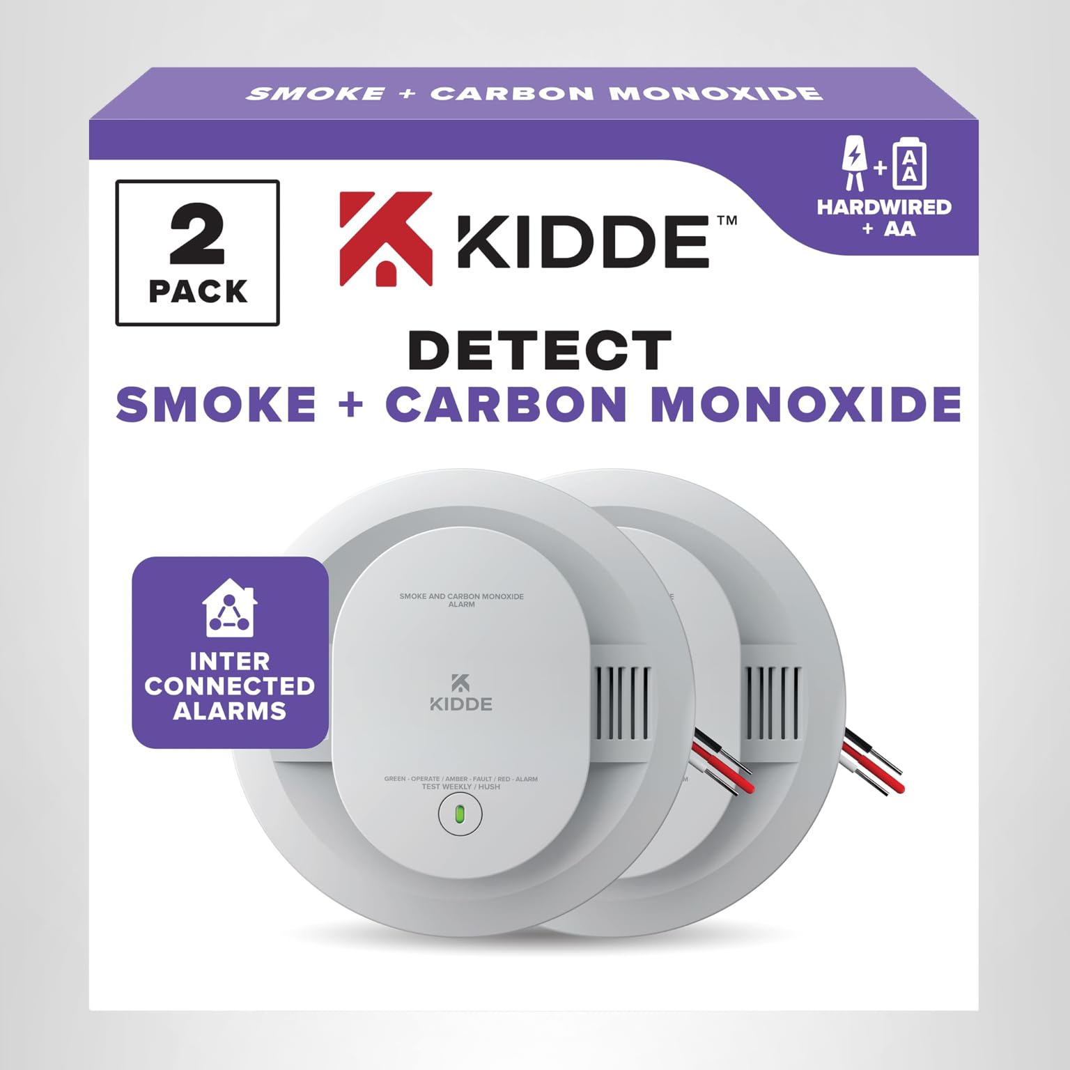 Kidde Hardwired Smoke & Carbon Monoxide Detector, AA Battery Backup Smoke Alarm, Interconnectable, LED Warning Light Indicators, 2 Pack - Image 14