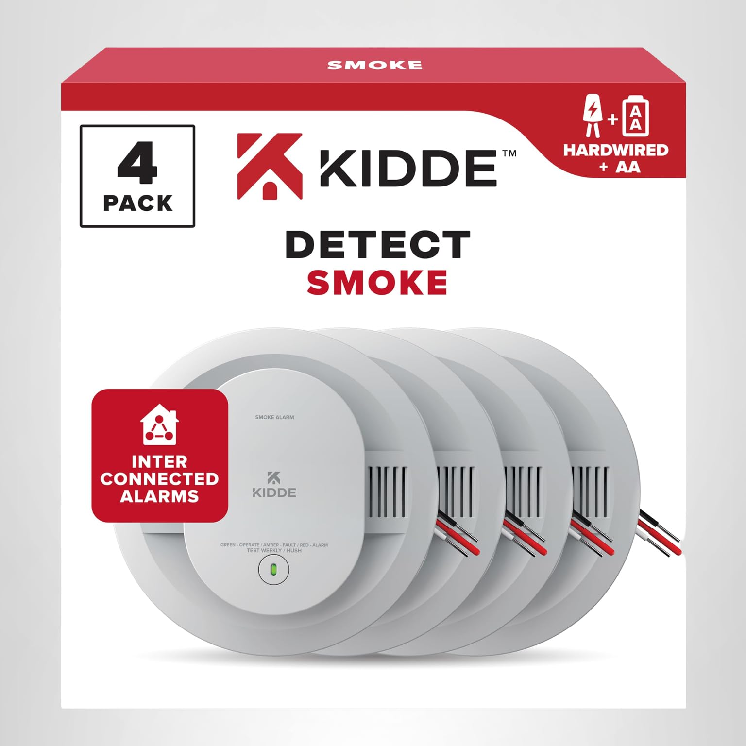 Kidde Hardwired Smoke Detector, AA Battery Backup, Interconnectable, LED Warning Light Indicators, 4 Pack - Image 14