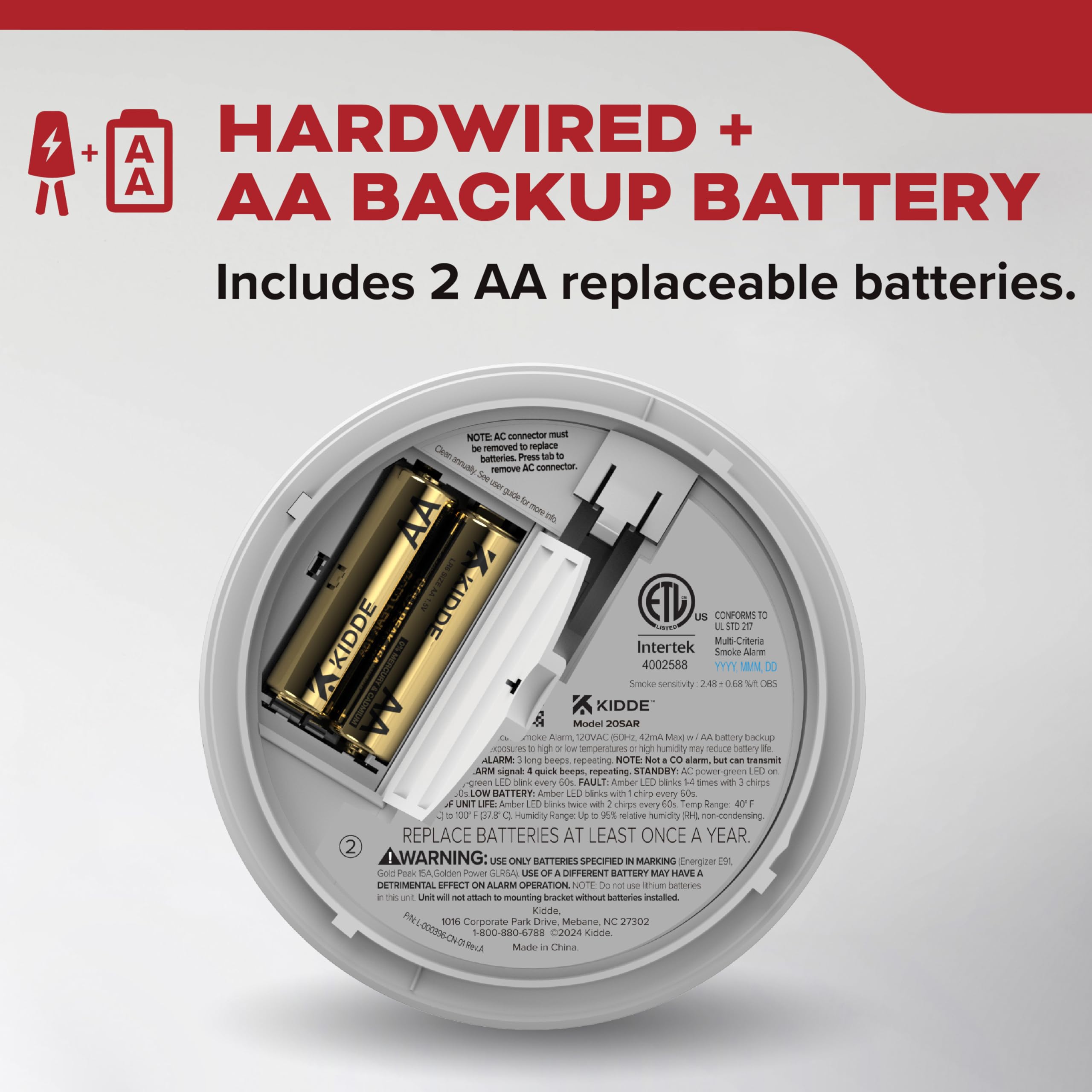 Kidde Hardwired Smoke Detector, AA Battery Backup, Interconnectable, LED Warning Light Indicators, 4 Pack - Image 3