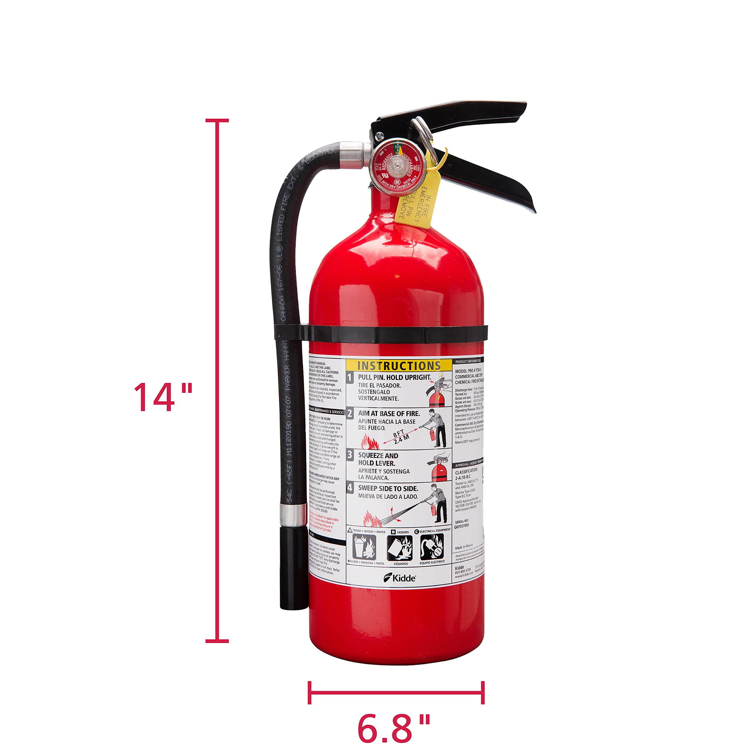 Kidde Pro 210 2A:10-B:C Fire Extinguisher, Rechargeable, Multi-Purpose for Home & Office, 4 lbs., Mounting Bracket Included , Red, 2 Pack - Image 8