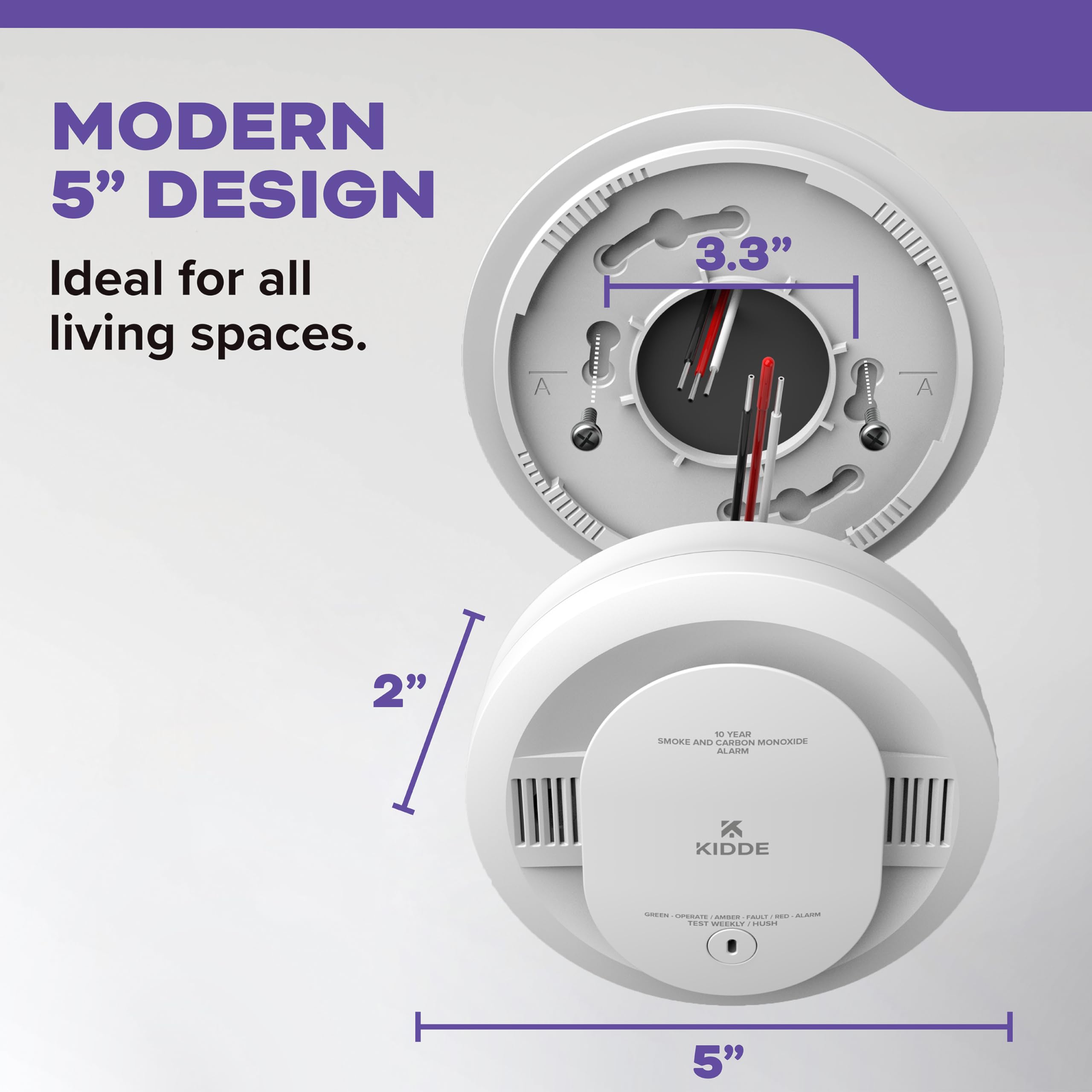 Kidde Smoke and Carbon Monoxide Detector, Hardwired with 10-Year Battery Backup, LED Status Lights, Interconnected, 85 dB Alarm, 5 inches, 30CUA10, 1 Pack - Image 10