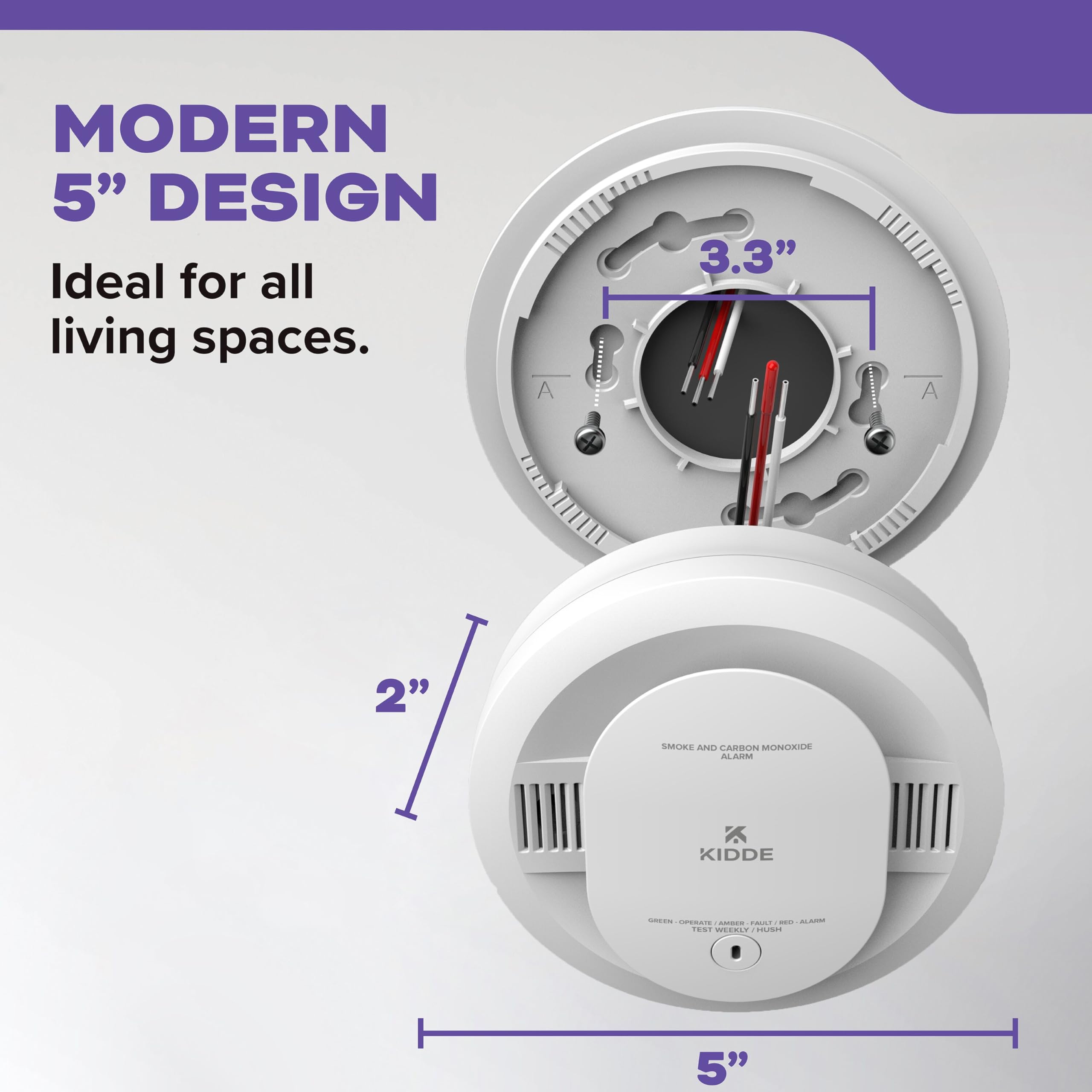 Kidde Smoke and Carbon Monoxide Detector, Hardwired with AA Battery Backup, LED Status Lights, Interconnected, 85 dB Alarm, 5 inches, 30CUAR, 3 Pack - Image 10